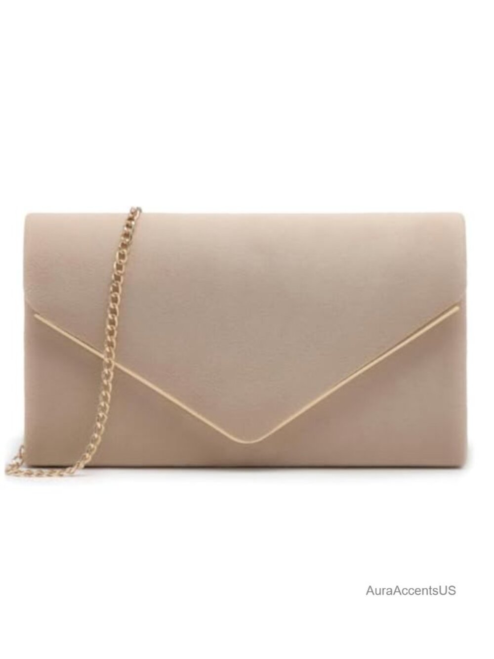 Luxury Faux Suede Envelope Clutch Evening Bag with Chain Strap, Women's Formal